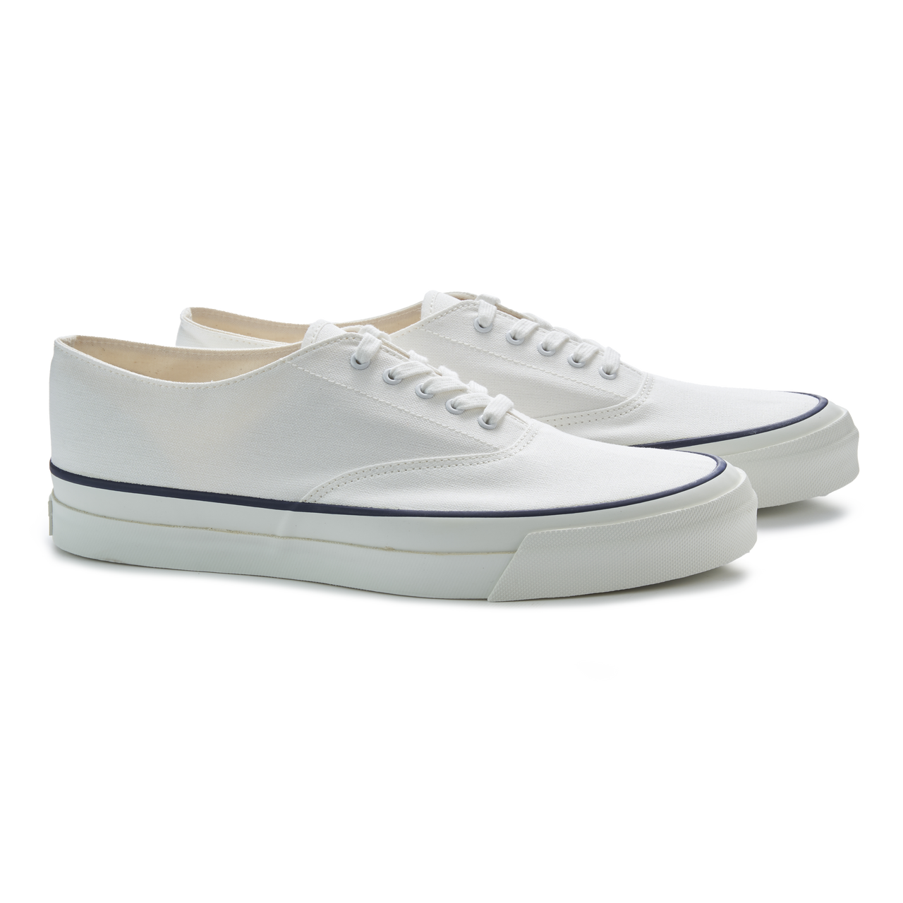 Asahi Deck Shoes in White Canvas with White Deck Sole