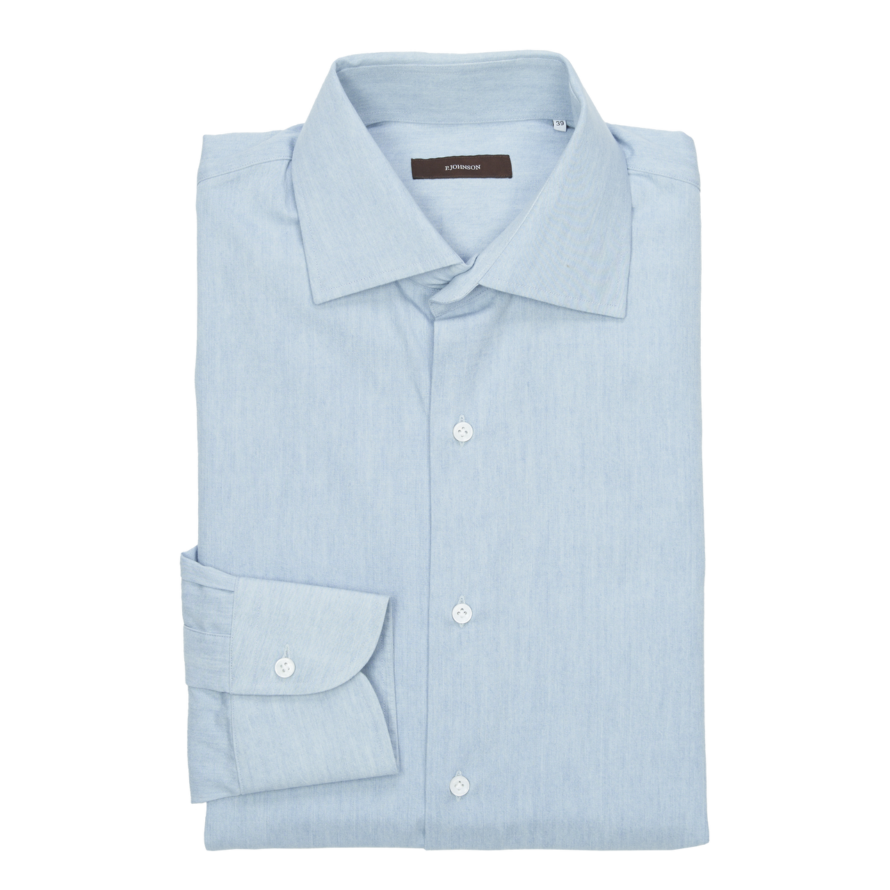 P. Johnson Shirt in Pale Washed Indigo Cotton Denim with Spread Collar