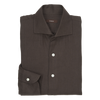 P. Johnson Shirt in Dark Brown Linen Twill with Cutaway Collar