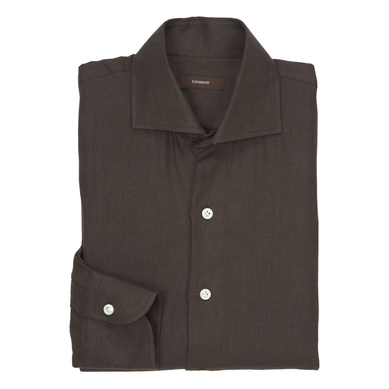 P. Johnson Shirt in Dark Brown Linen Twill with Cutaway Collar