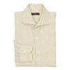 P. Johnson Shirt in Mustard and White Stripe Linen with Cutaway Collar