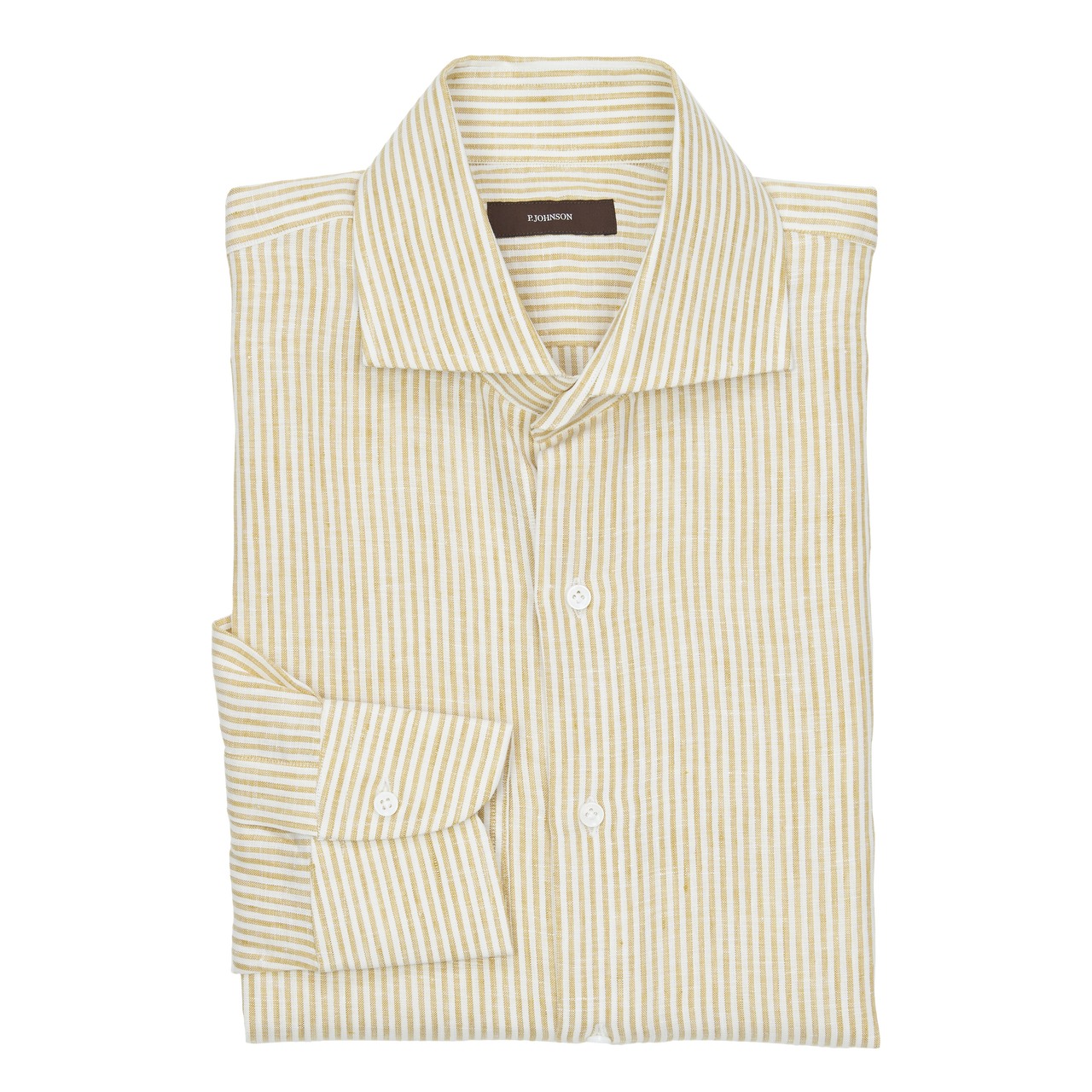 P. Johnson Shirt in Mustard and White Stripe Linen with Cutaway Collar