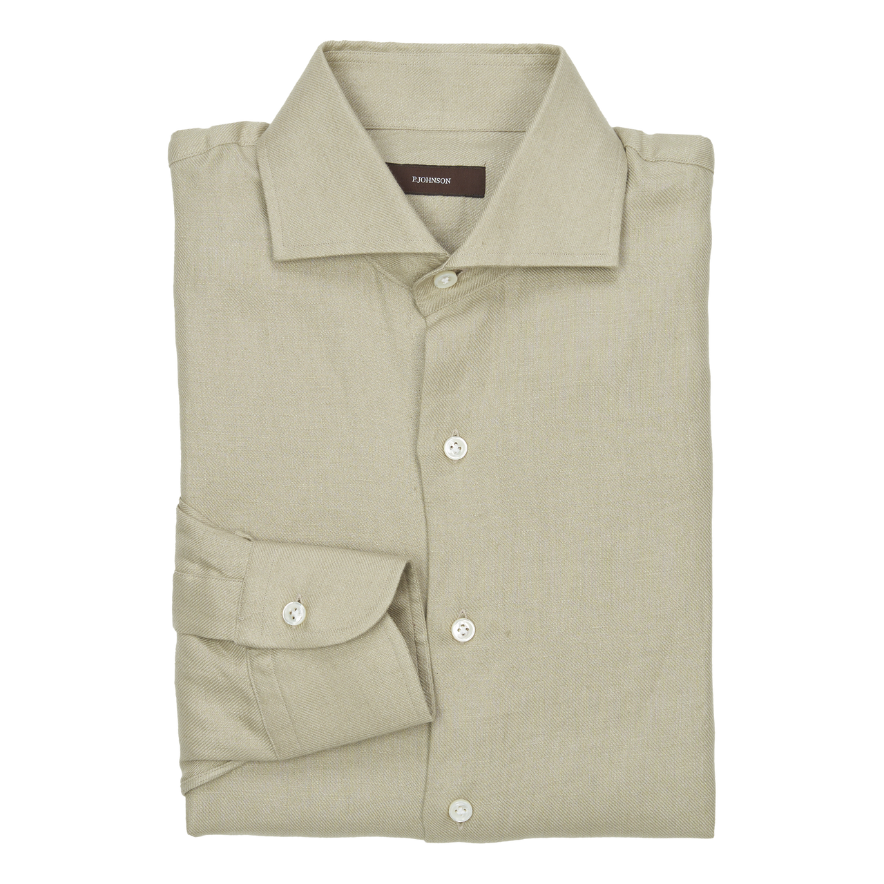 P. Johnson Shirt in Taupe Linen Twill with Cutaway Collar