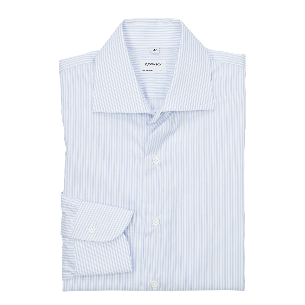 P. Johnson Shirt in Sky Blue and White Stripe Cotton Twill with Spread Collar