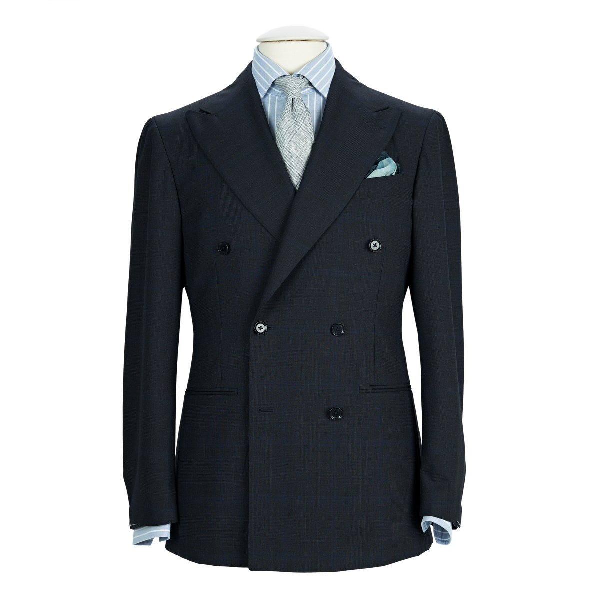 Ring Jacket Double Breasted Suit 268E-S178 in Charcoal Grey with Navy  Overcheck Wool